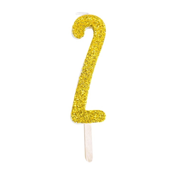 Number Candle - 2 - Glitter Gold